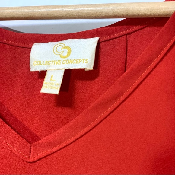 Collective Concepts Oversized Blood Orange V-Neck Lightweight Tunic Top - Picture 3 of 3